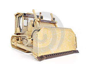 Old yellow bulldozer on white