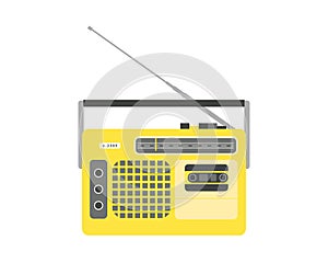 An old yellow radio with an antenna.