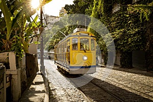 Old yellow tram in Rio de Janeiro, Brazil photo