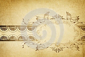 Old yellowed paper background with vintage frame. Grunge and vintage style.