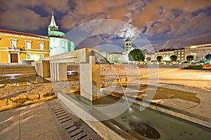 Old Zadar forum fountain night view