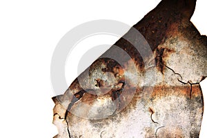The old zinc for the wall is rusty and dirty isolated on white background with clipping path