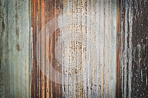 Old zinc wall texture background, rusty on galvanized metal panel sheeting