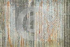 Old zinc wall texture background, rusty on galvanized metal panel sheeting.