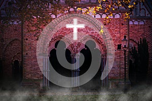 Church with magic cross light