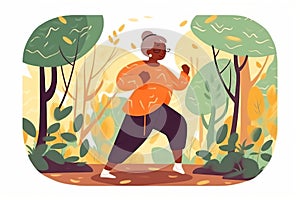 Older afro woman doing Tai Chi. AI Generated