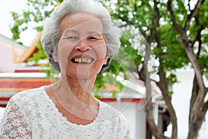 Older Asian women with grayish hair