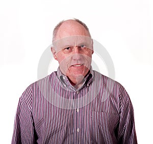 Older Bald Man in Striped Shirt