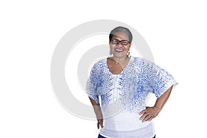 Older black woman on white