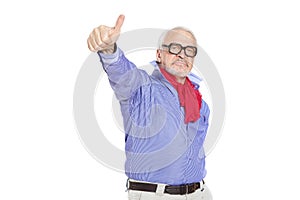 Older businessman giving thumbs up