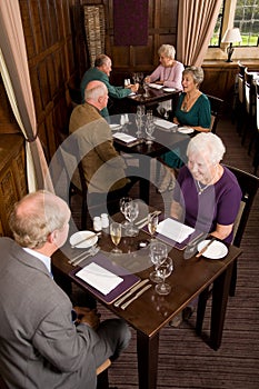 Older couples dining in restaurant