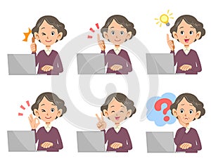 Older female laptop computer expression and gesture