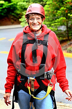 Older Lady Wearing Zipline Gear