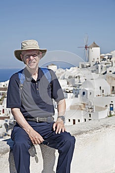 Senior man traveling in europe photo