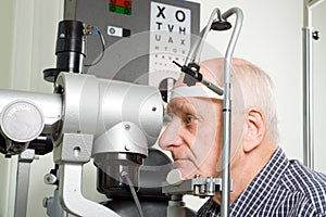 Older man having eye examination photo