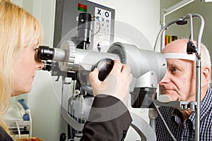 Older man having eye examination
