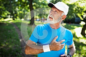 Older man heart attack after running workout outdoor