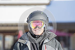 Older Man Ready to Ski with all Safety Gear in Colorado