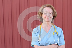 Older nurse close up with copy space