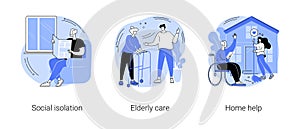 Older people living abstract concept vector illustrations.