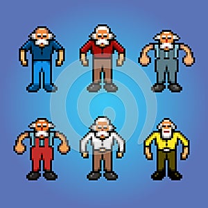 Older people, senior pensioner pixel art avatars