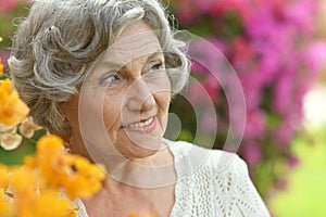 Older woman with flowers