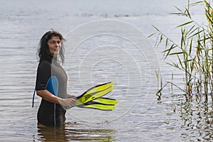 Older woman in wetsuit