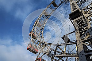 Oldest ferris wheel at sunset in the Prater public park in Vienna, Austria