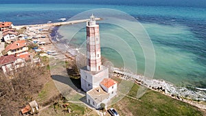The oldest lighthouse on the balkan peninsular, Shabla, Bulgaria. Aerial view photo
