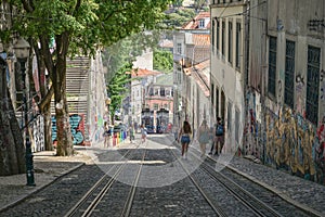 The oldest Lisbon Funicular Gloria Elevador da Gloria