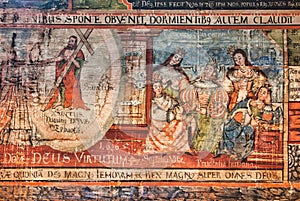 The fresco paintings in the interior of Hervartov wooden church