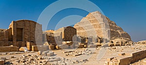 The oldest Pyramid Step pyramid of King Netjeryhet Djoser Zoser. Panoramic banner portion