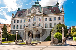 The oldest university in Slovenia in Ljubljana on the blue sky