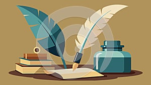 An oldfashioned inkwell and quill set reminiscent of the days when important documents were written by hand.. Vector photo