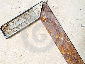 oldie rusted Iron Ruler with angle bar, set square