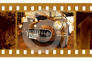 Oldies 35mm frame photo with old car in route 66