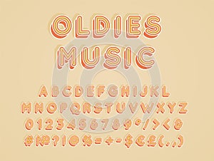 Oldies music vintage 3d vector alphabet set