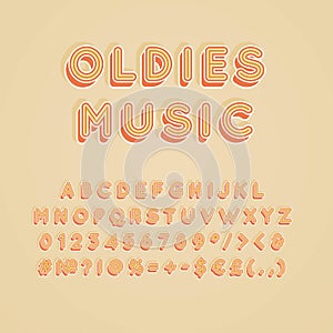 Oldies music vintage 3d vector alphabet set