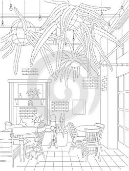 Oldies and Rustic Restaurant Interior Vector Line Art