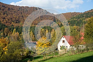 Oldrichov and rock Lyse skaly in the Jizera mountains, Czech republic