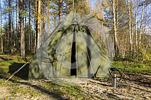 Oldschool tent in forest camp