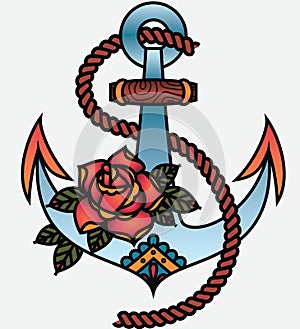 Oldschool Traditional Tattoo Vector Anchor and Rope photo