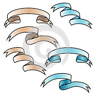 Oldschool Traditional Tattoo Vector Ribbons. Blue and Beige