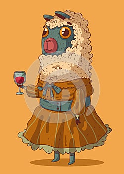 Oldstyle dressed mannered Alpaca lady