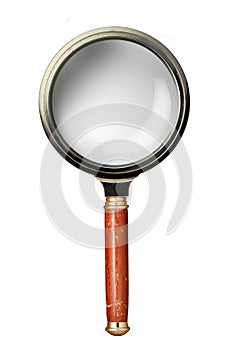 Oldstyle magnifying glass isolated on white