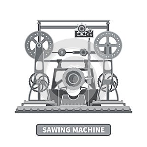 Oldstyle vector mechanical sawing machine in flat style