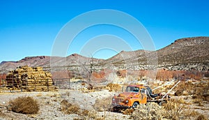 Oldtimer towing vehicle in the desert at El Paso Texas photo