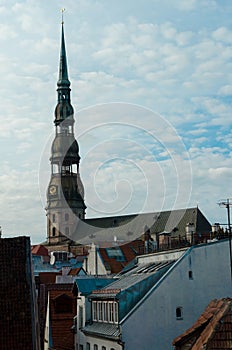 Oldtown roof top view with a church