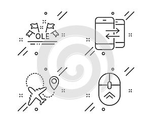 Ole chant, Airplane and Phone communication icons set. Swipe up sign. Vector