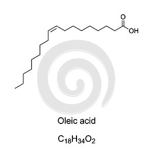 Oleic acid, monounsaturated omega-9 fatty acid, chemical formula